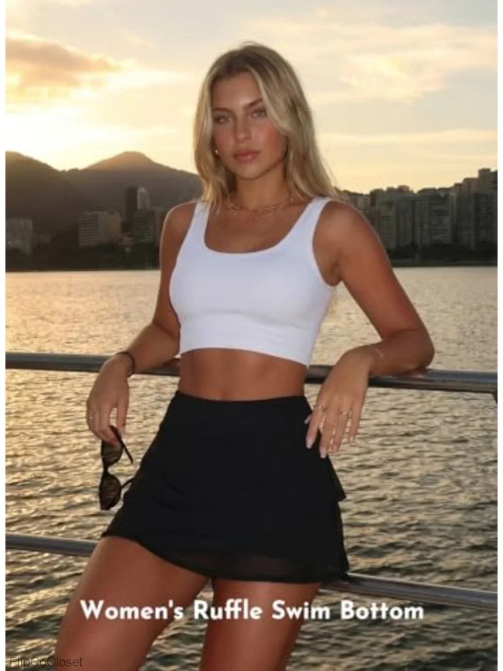Women's Mesh Ruffle Swim Skirt 3-Layer Tummy Control Skort Bottom